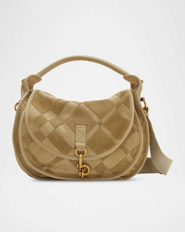 Clip Patchwork Suede Messenger Bag